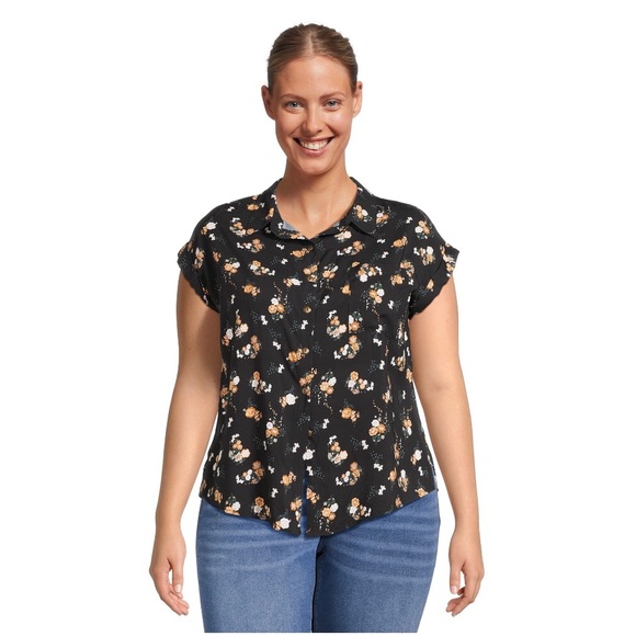 NO BOUNDARIES Shirt Size 2X 19-21 Juniors Tie Front Black Floral New - Picture 5 of 9